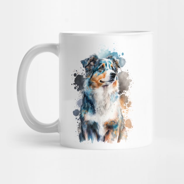 Colorful Australian Shepherd Watercolor Art by doglovershirts